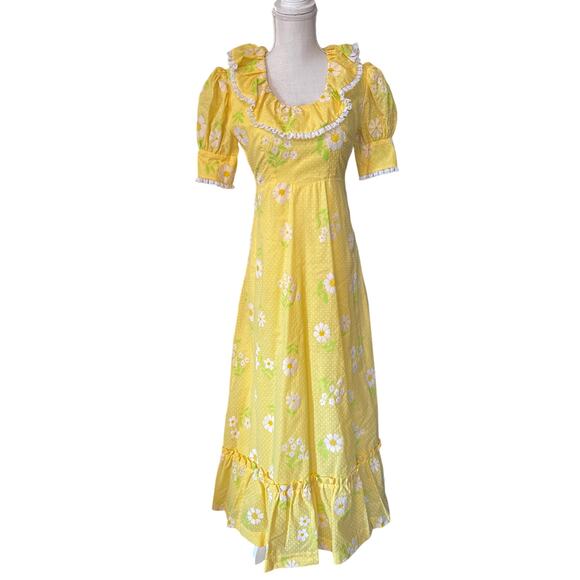 Vintage Dresses & Skirts - Vintage 1960s Daisy Dress Yellow Maxi Dress Prarie Cottage Core Small
